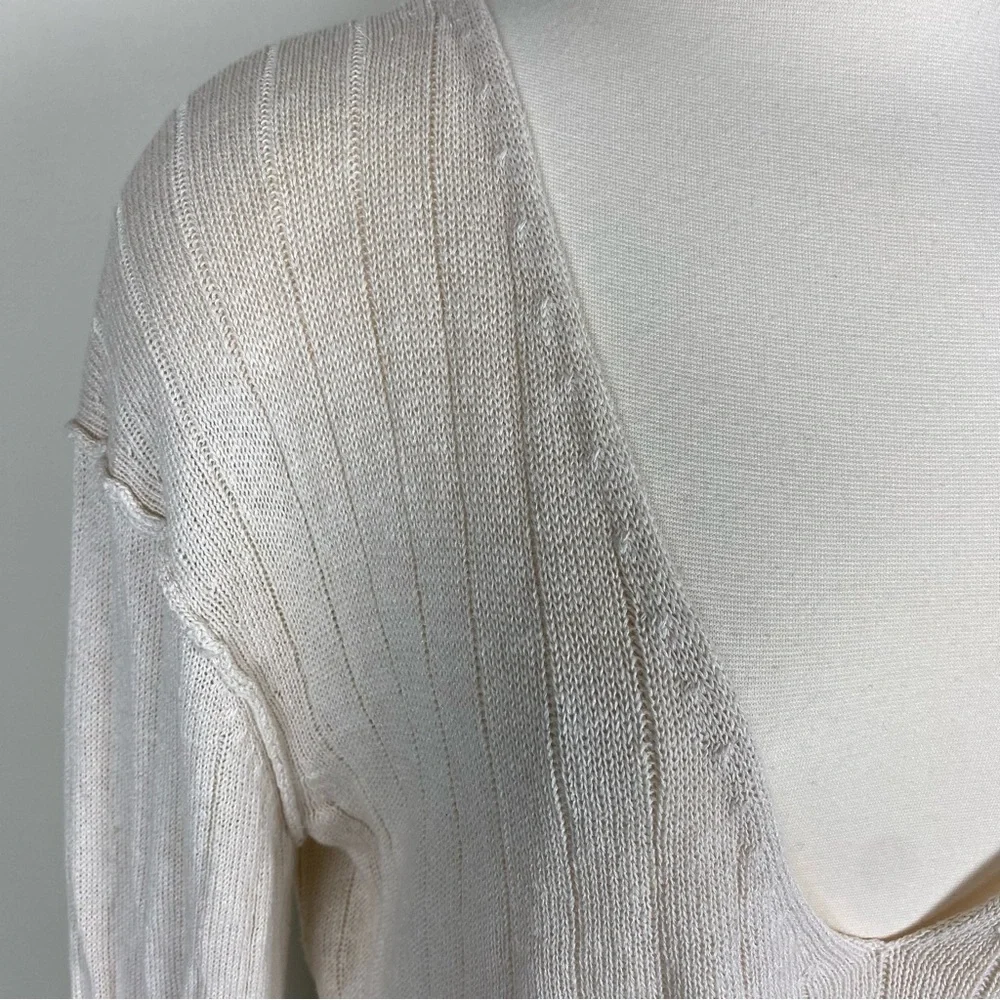 Free People Got Me Twisted Sweater Beige Sz S Front Knot Linen Blend Long Sleeve